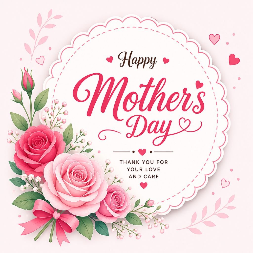 beautiful happy mothers day card with pink roses 