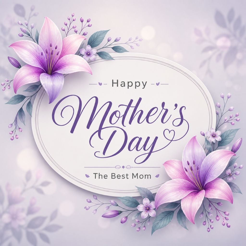 elegant happy mothers day card with purple lilies