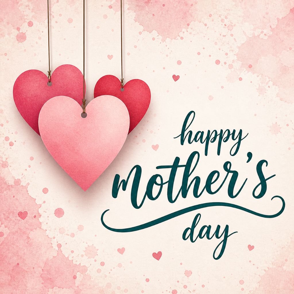 happy mothers day card with hanging heart tags