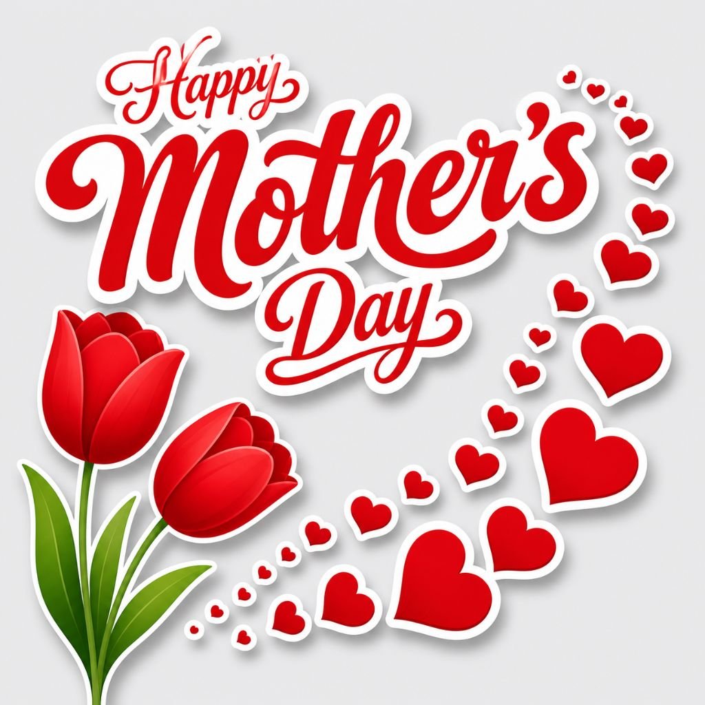 happy mothers day card with red tulips and heart design