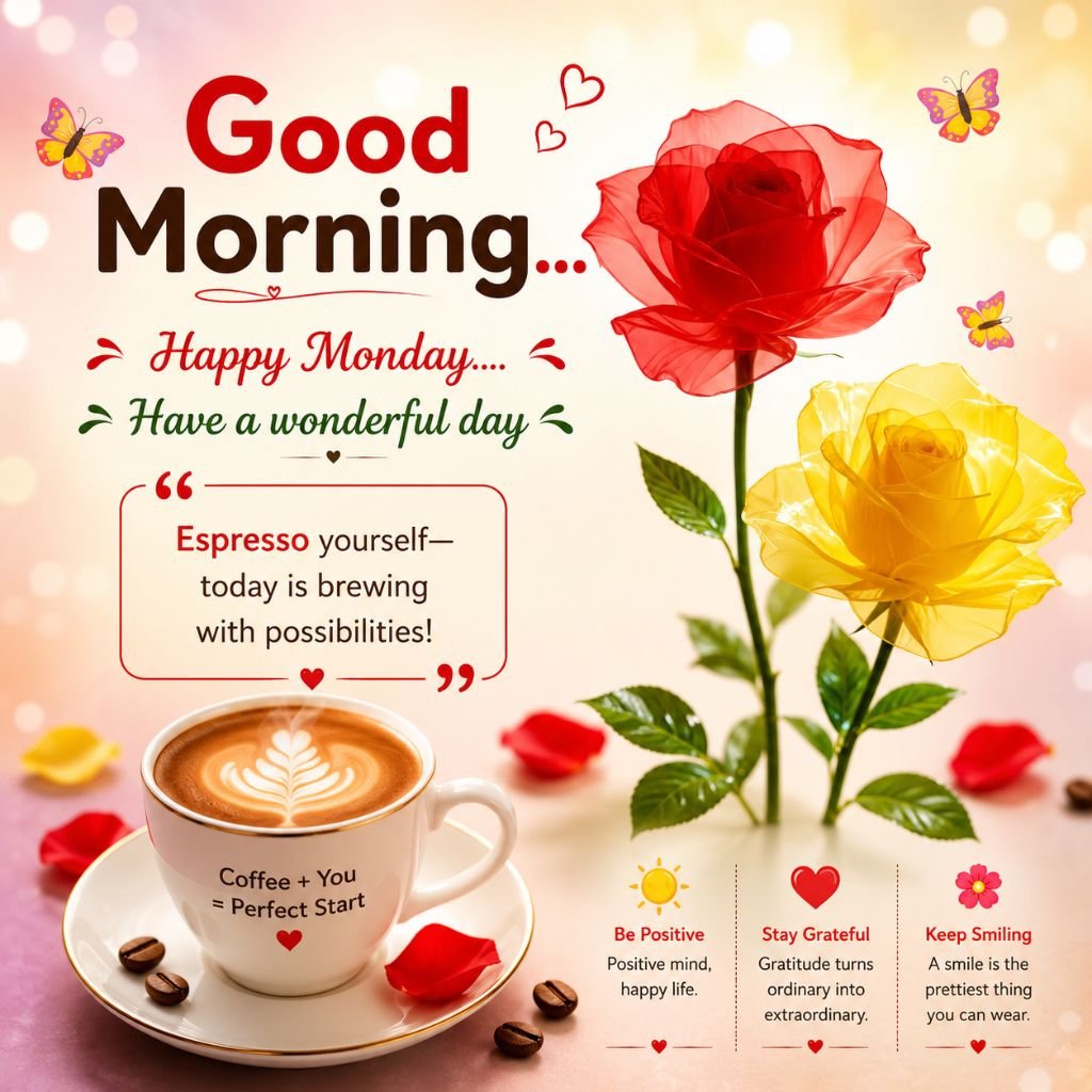  Good Morning Monday greeting card with cute coffee puns