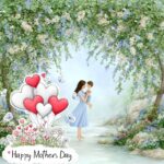 Elegant Happy Mother’s Day sticker on a backdrop of lavender fields and soft clouds