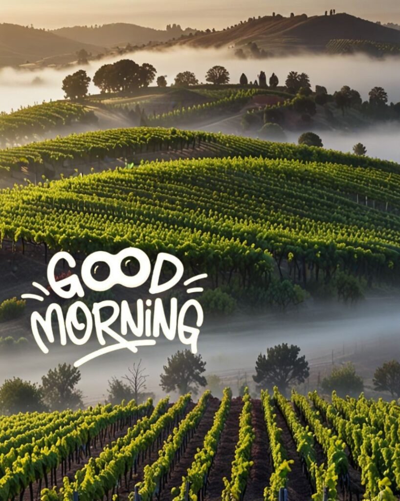 20+ Cute Simple Good Morning Images That Make You Smile Instantly 5 Fog rolling over a hillside vineyard, rows of grapevines fading into the mist.