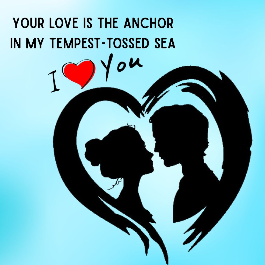 20+ I Love You Images with Quotes for Free Download 10 Silhouette of a couple facing each other within a heart shape, with romantic text and a blue background.