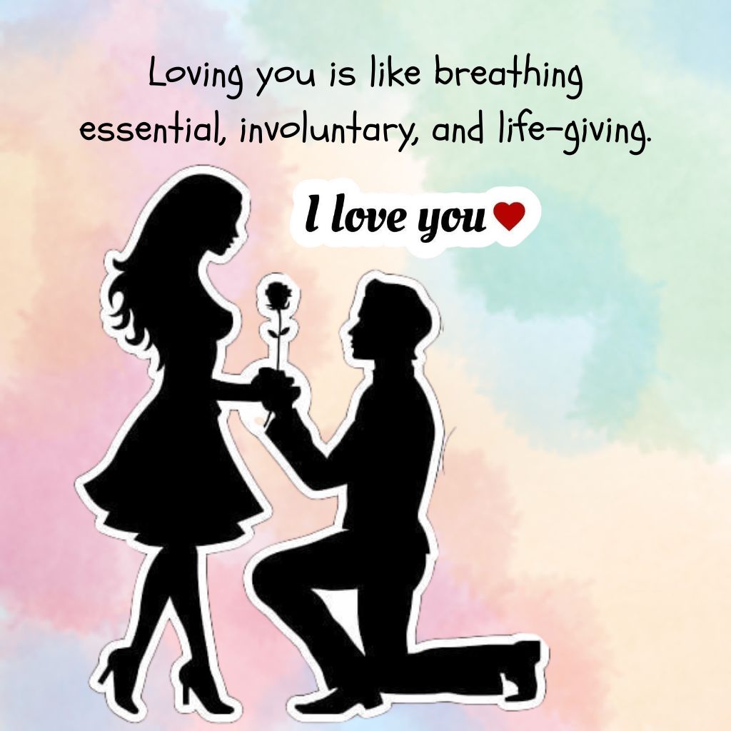 20+ I Love You Images with Quotes for Free Download 15 Silhouette of a man kneeling and giving a flower to a woman with a love quote on a pastel background.