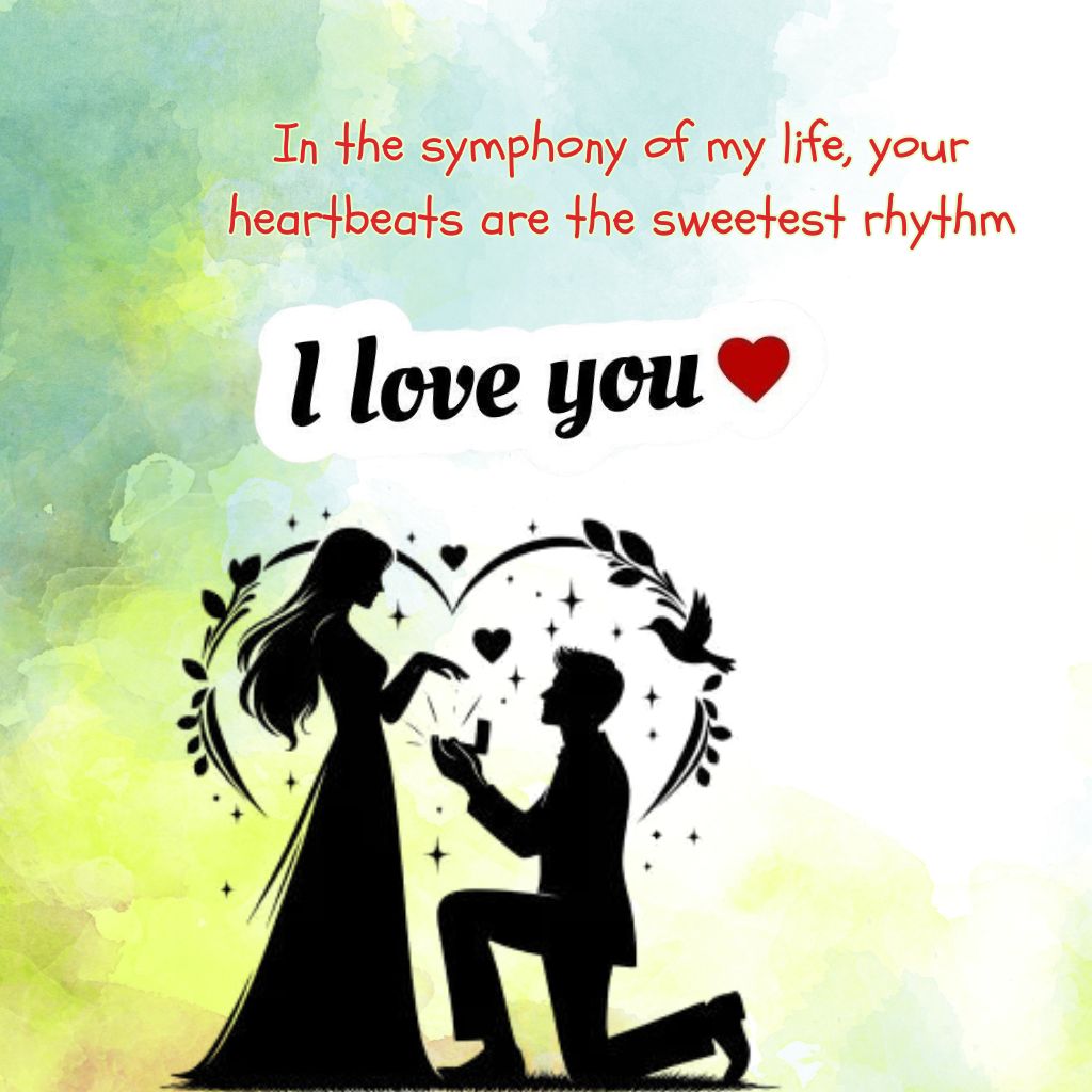 20+ I Love You Images with Quotes for Free Download 12 Silhouette of a man proposing to a woman with romantic text above and "I love you" below on a colorful background