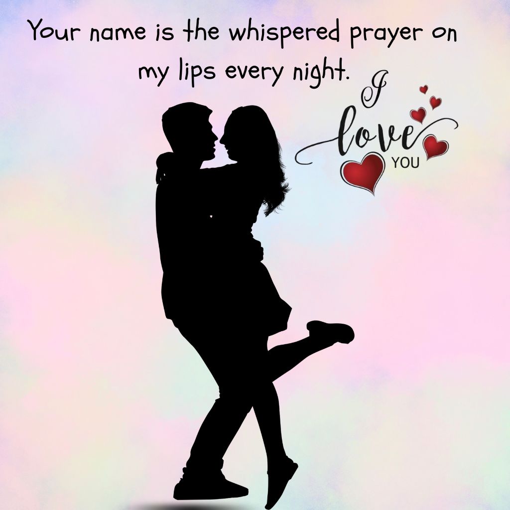 20+ I Love You Images with Quotes for Free Download 3 Silhouette of a romantic couple embracing on a pastel background with the text "I love you" and hearts.