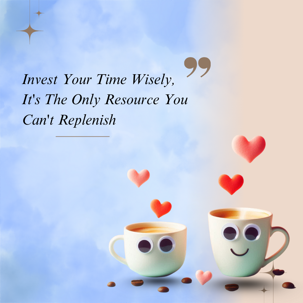 20+ Good morning coffee images 18 Two smiling coffee cups with hearts and motivational time quote