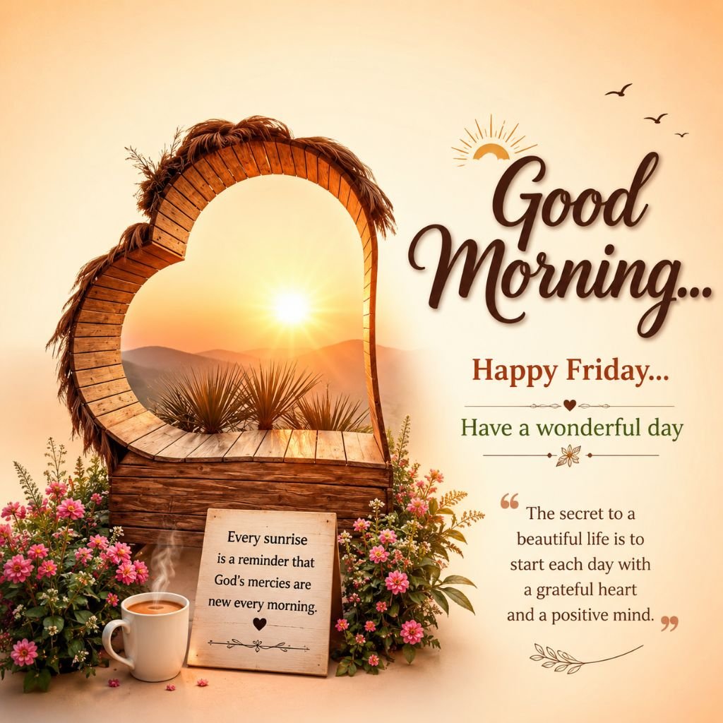 a heart-shaped wooden bench good morning sunrise quotes