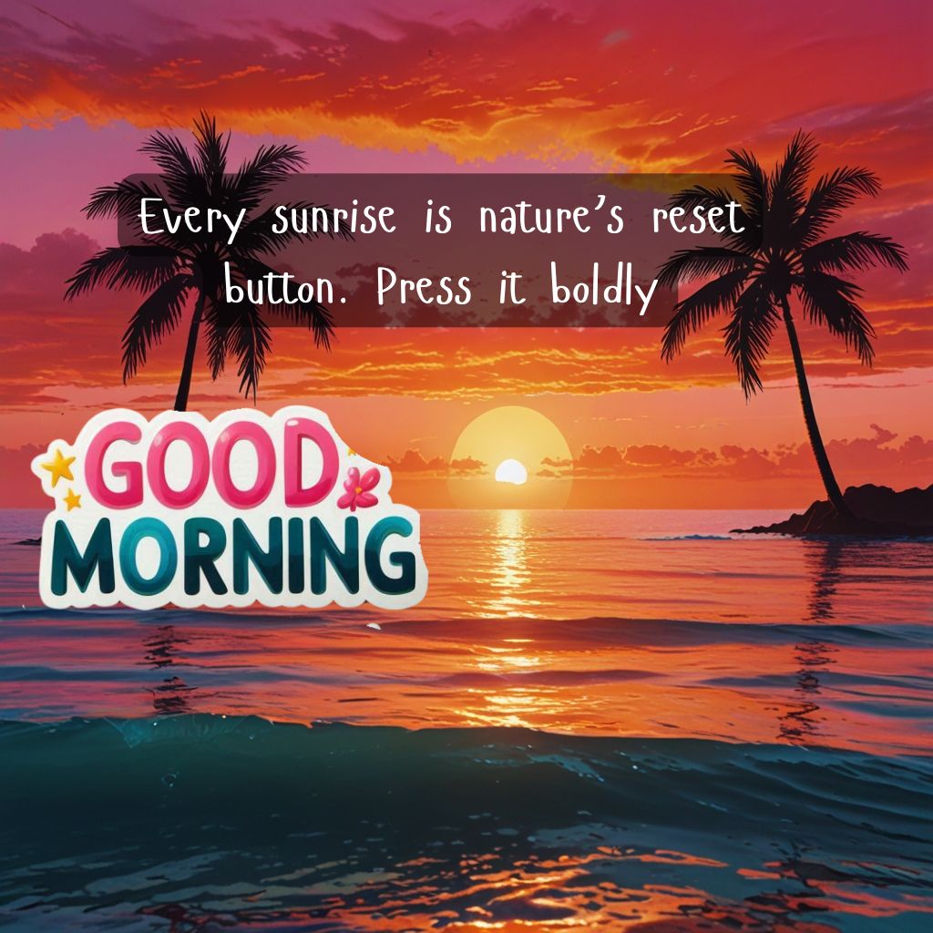 Nature Good Morning Quotes with Images to Boost Your Mood All Day 6 Vibrant orange-pink sunrise over the ocean