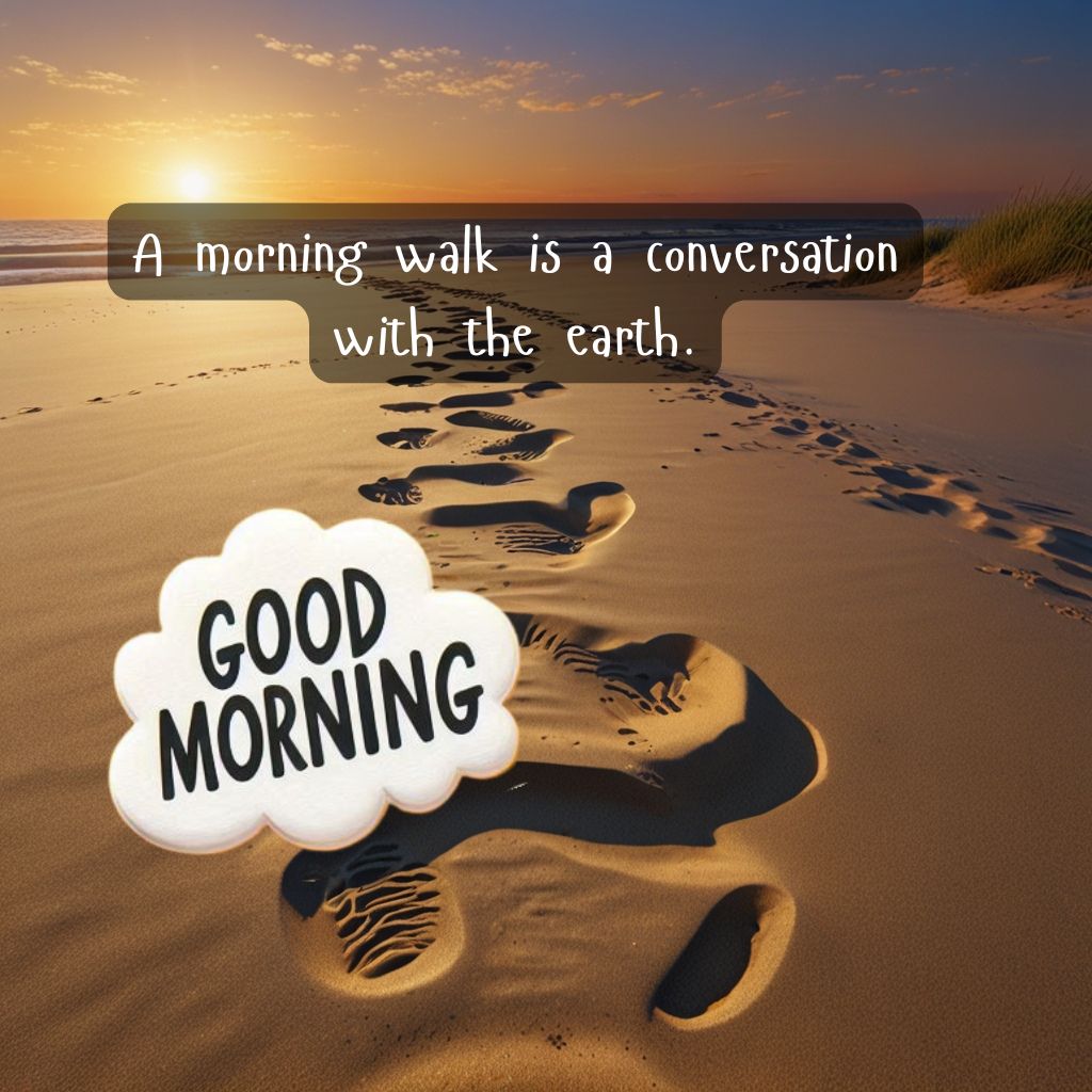 Nature Good Morning Quotes with Images to Boost Your Mood All Day 7 Footprints on a sandy path at dawn