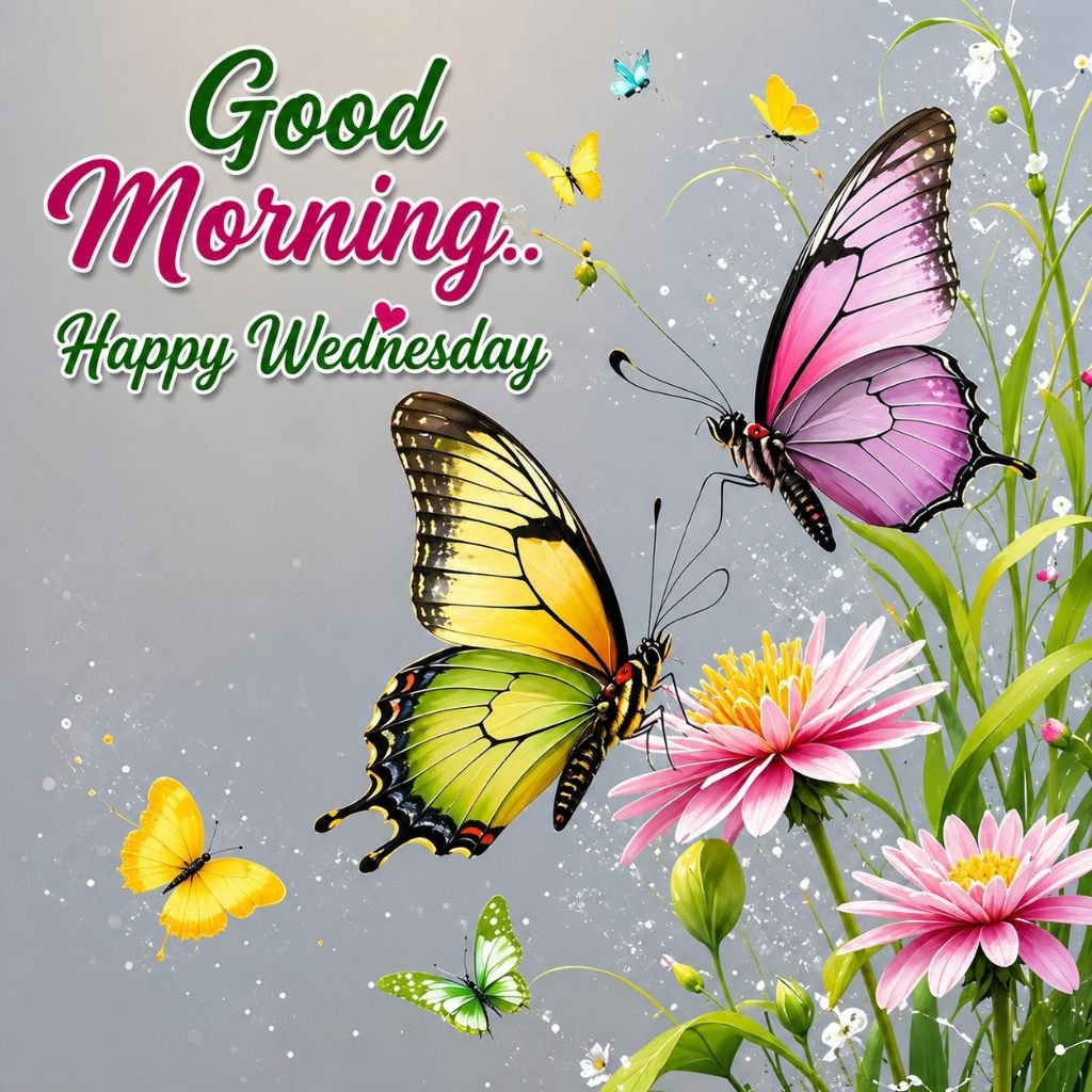 beautiful good morning happy wednesday butterfly flower greeting image
