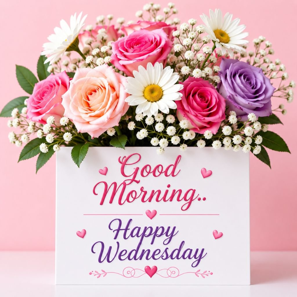 beautiful good morning happy wednesday flower bouquet greeting image
