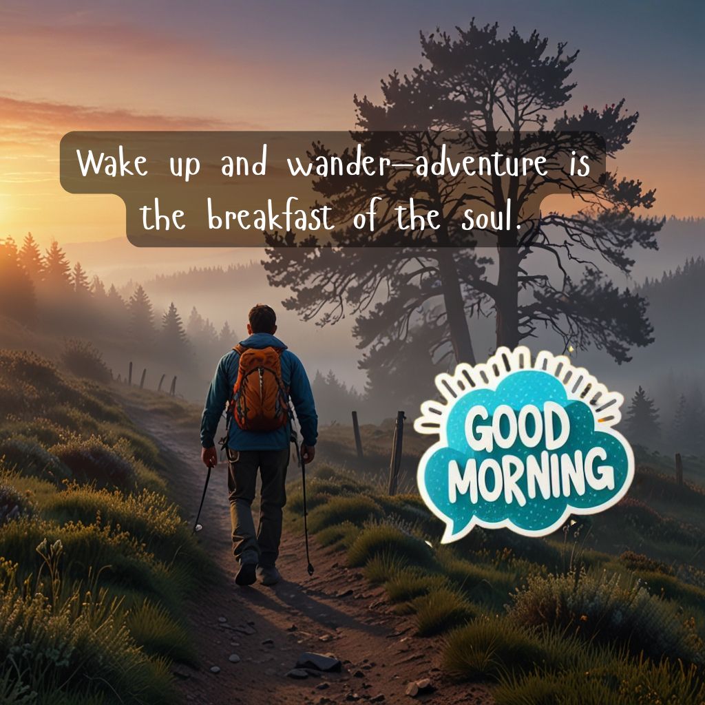 Nature Good Morning Quotes with Images to Boost Your Mood All Day 11 Hiker on a foggy trail at dawn.