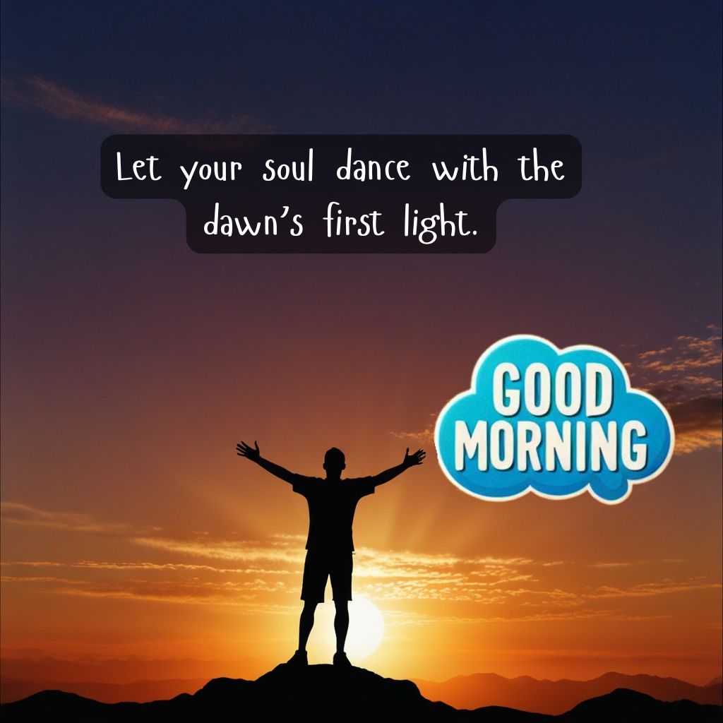 Nature Good Morning Quotes with Images to Boost Your Mood All Day 13 Silhouette of a person stretching at sunrise.
