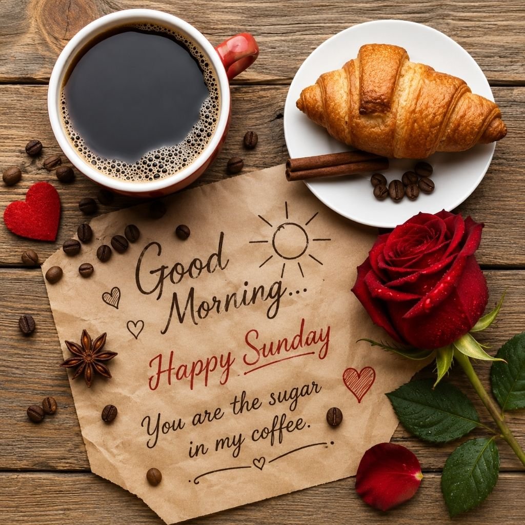 coffee and croissant Sunday wishes