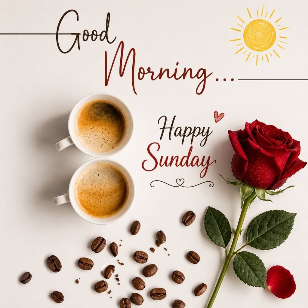 coffee beans and rose Sunday greeting