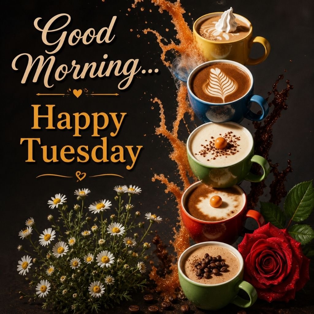 colorful coffee cups happy Tuesday image