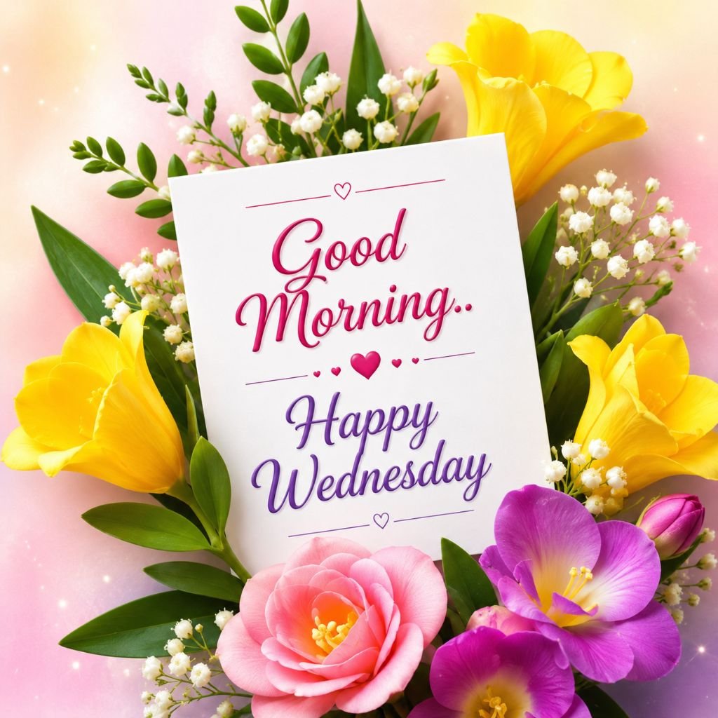 colorful good morning happy wednesday floral greeting image