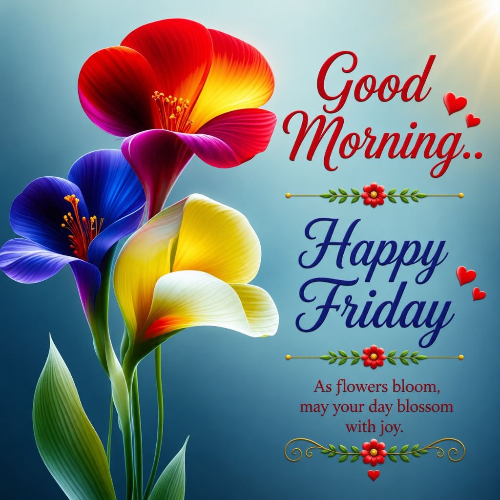 colorful happy Friday flower quotes image