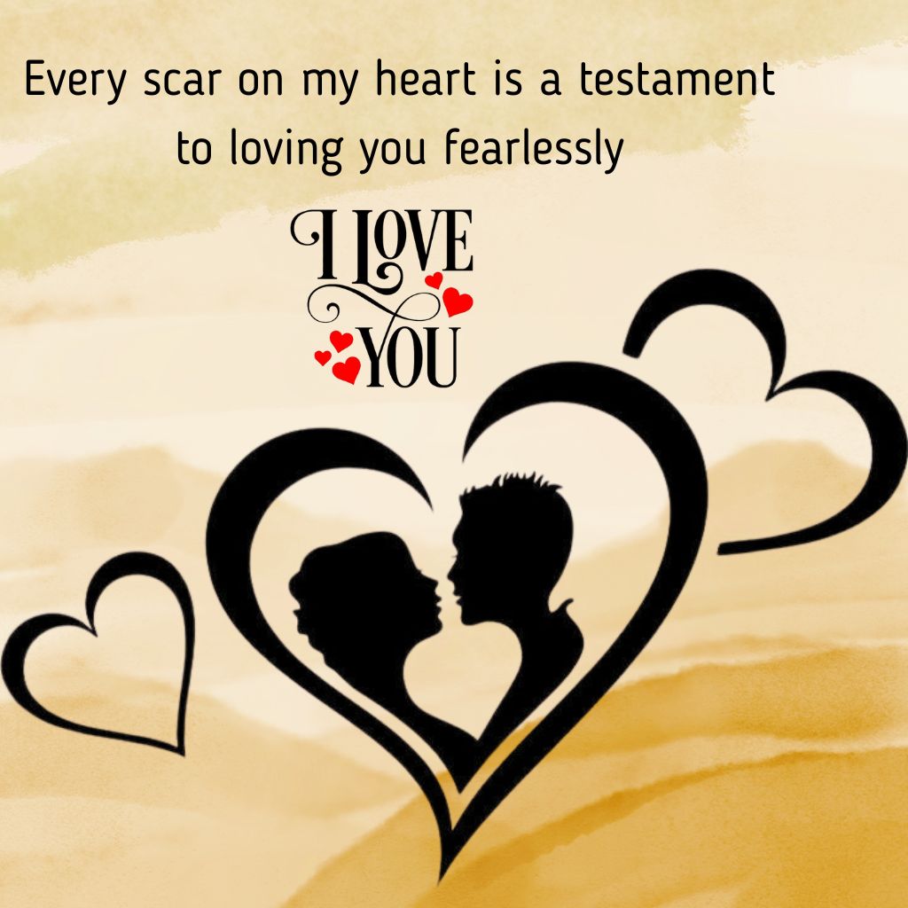 20+ I Love You Images with Quotes for Free Download 1 Romantic image of a couple’s silhouette inside a heart, with the quote “Every scar on my heart…” and "I Love You"