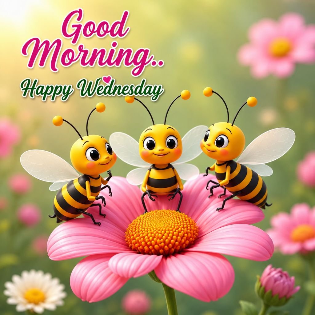 cute good morning happy wednesday bee flower greeting image