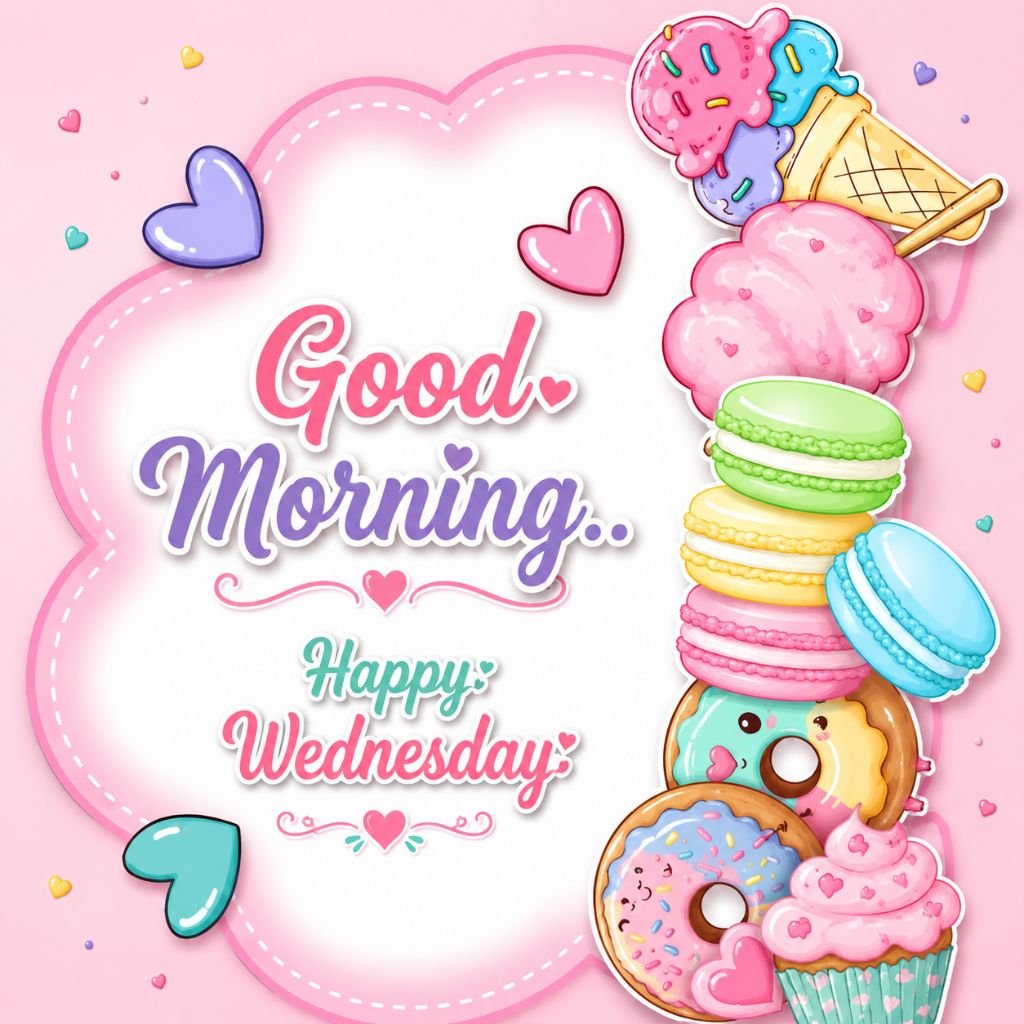 cute good morning happy wednesday sweet dessert greeting image