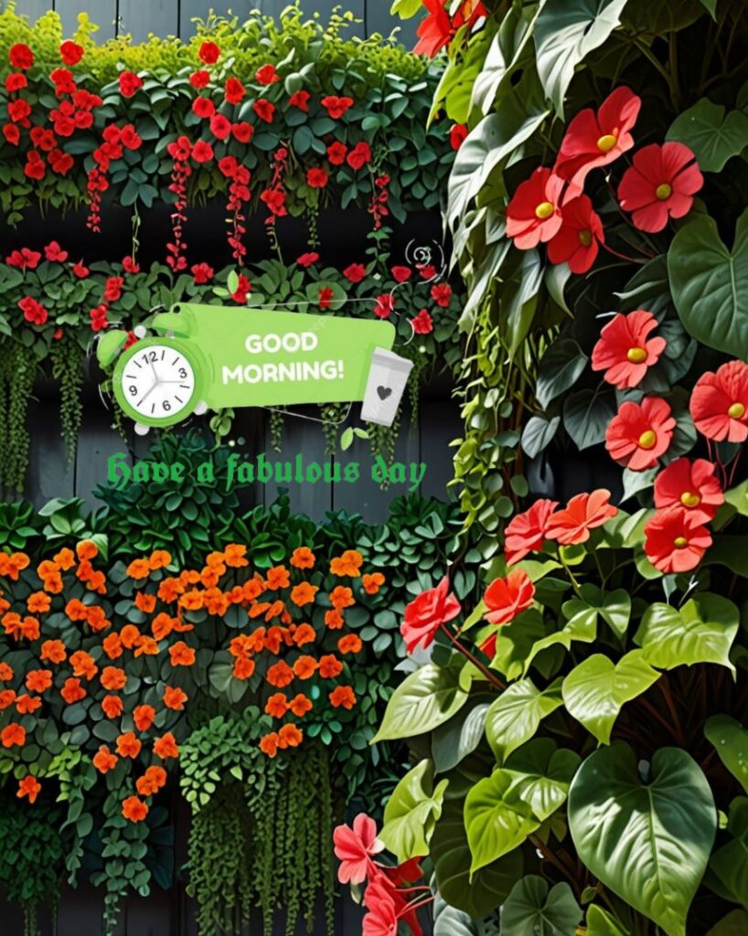 20+ Cute Simple Good Morning Images That Make You Smile Instantly 1 Vibrant vertical garden wall bursting with ivy, begonias, and trailing philodendron