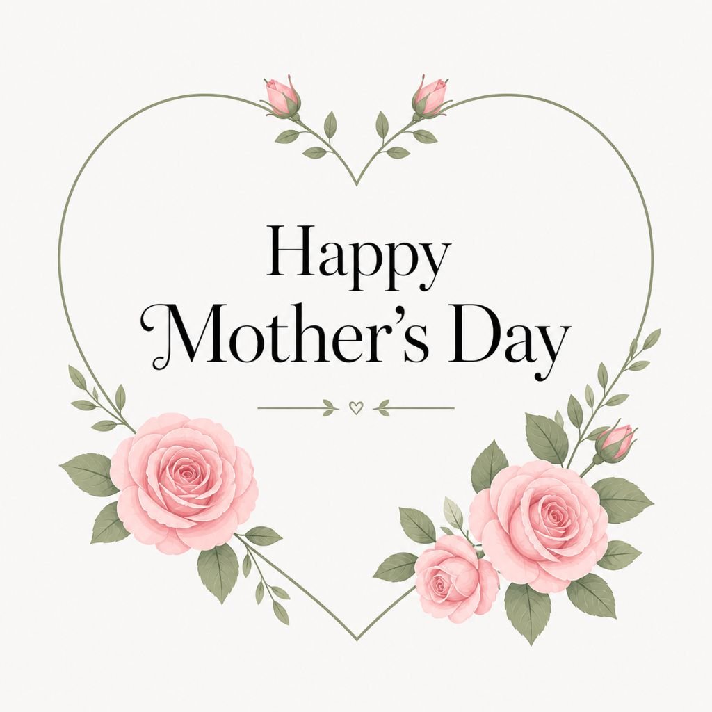 elegant happy mothers day floral heart frame card with pink roses