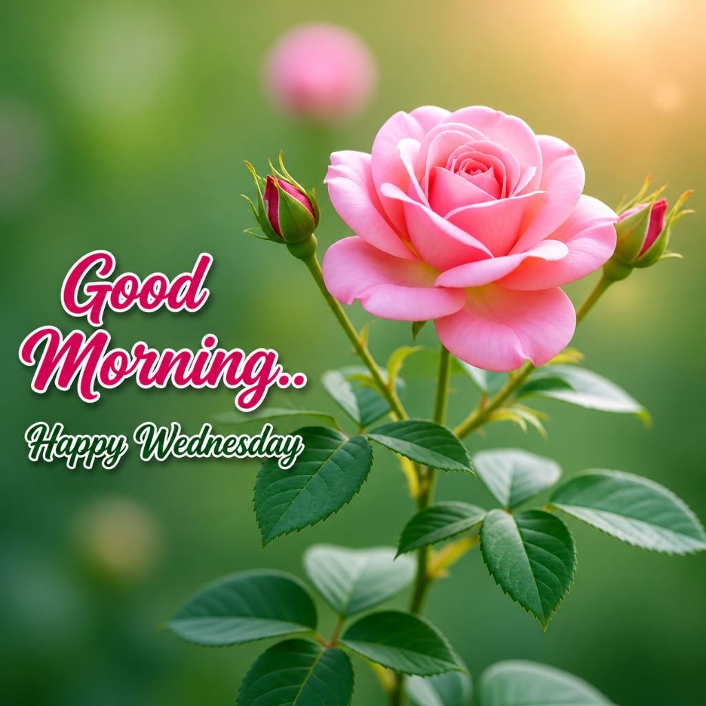 elegant pink rose good morning happy wednesday greeting image