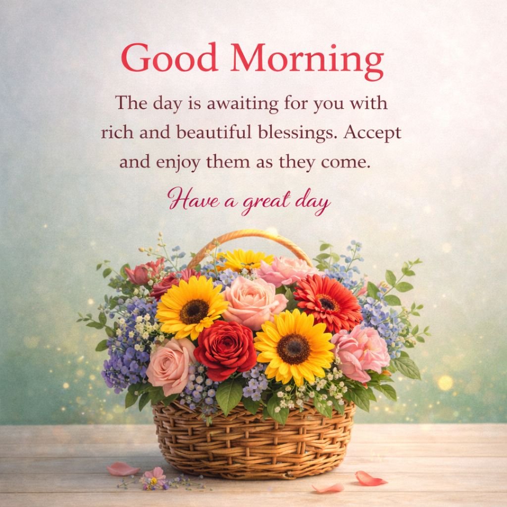 good morning blessings with flower basket