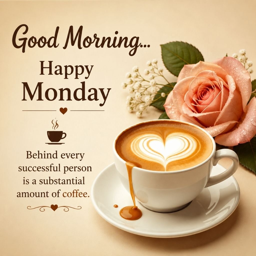 good morning happy Monday latte coffee image
