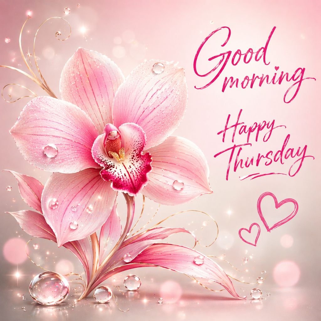 good morning happy thursday pink orchid flower elegant greeting