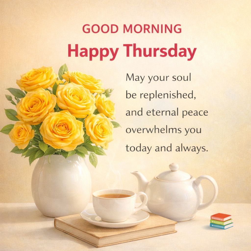 good morning happy thursday quote with yellow roses