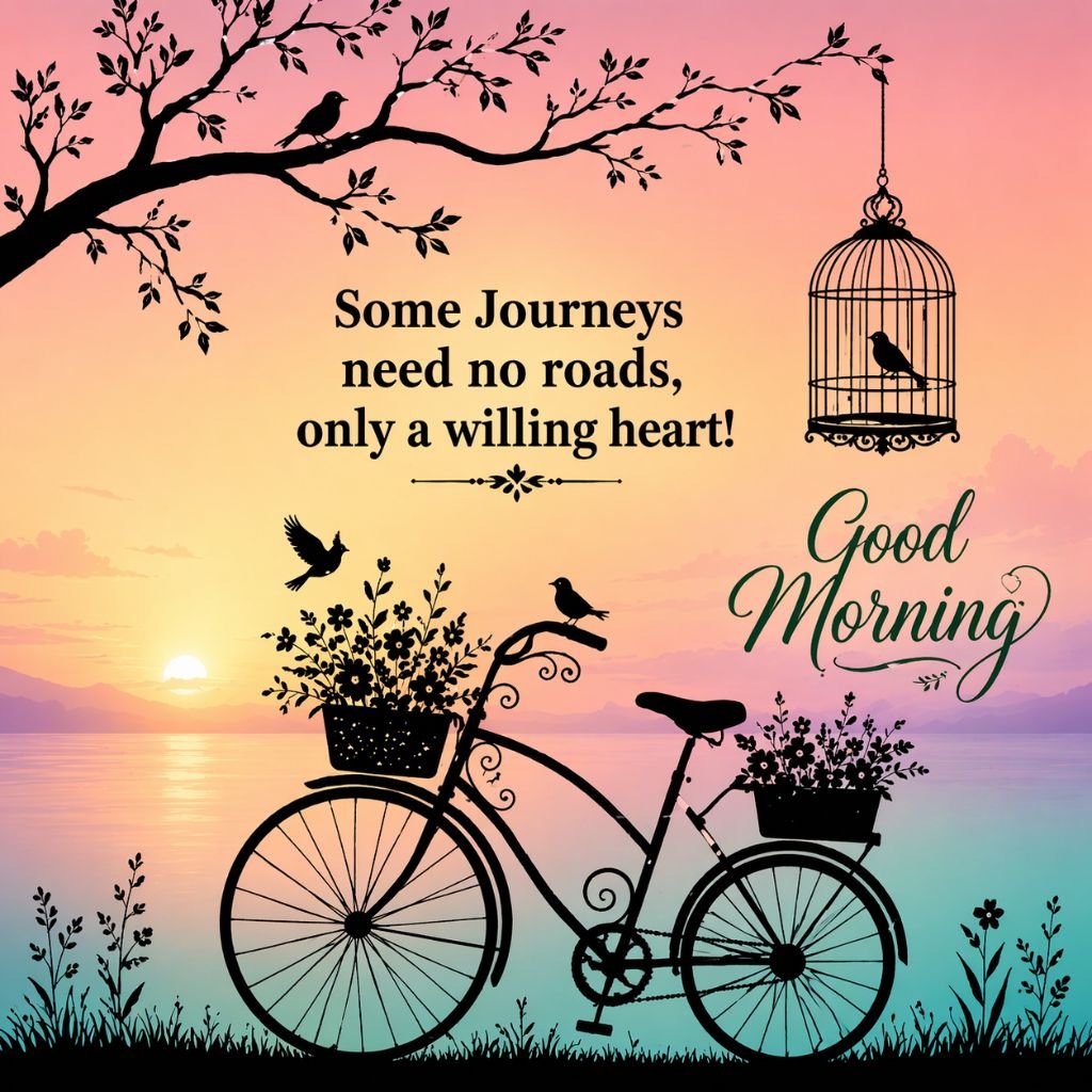 good morning inspirational quote bicycle silhouette sunset happy thursday