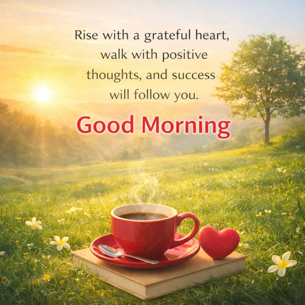 good morning inspirational quote with sunrise