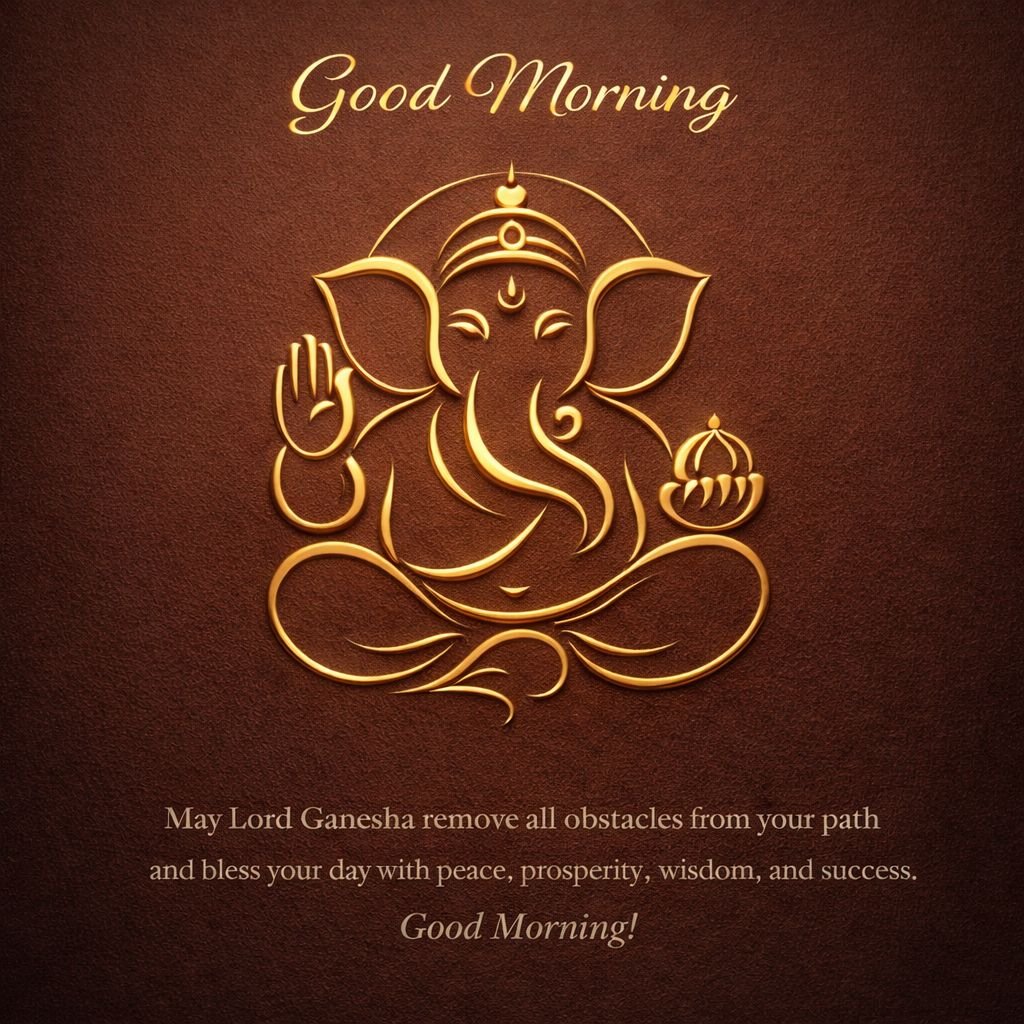 good morning lord ganesha gold line art blessings image