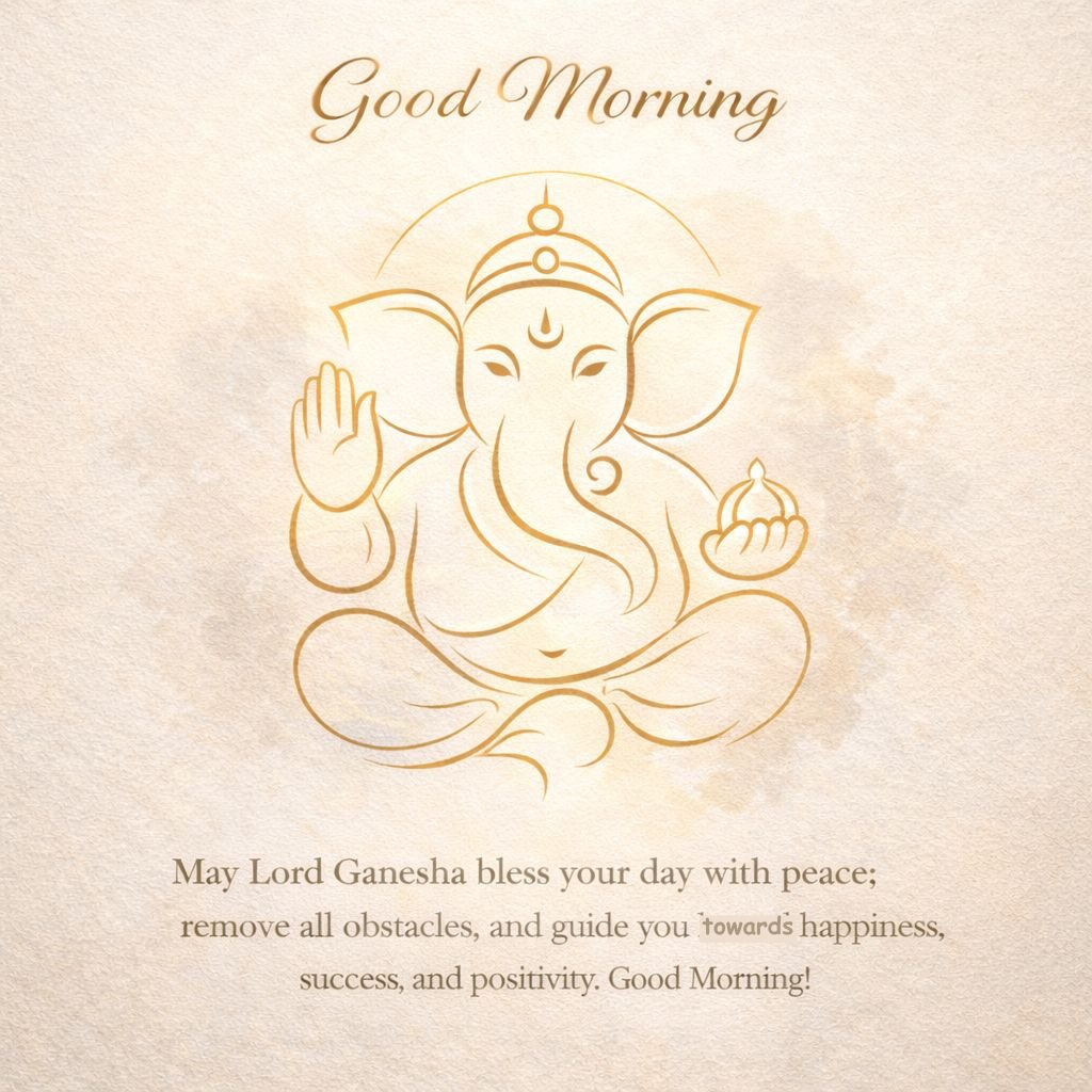 good morning lord ganesha minimal line art blessings image