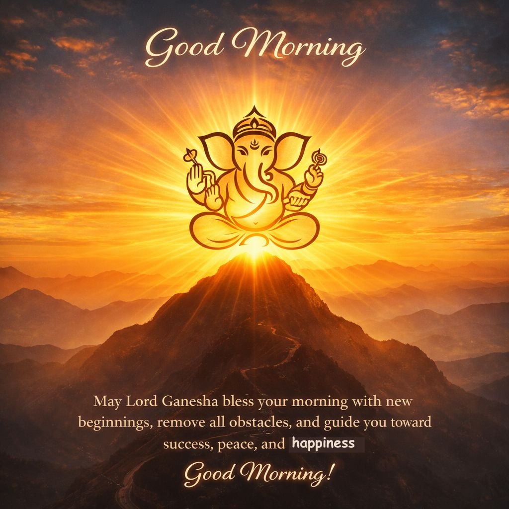 good morning lord ganesha sunrise blessings image