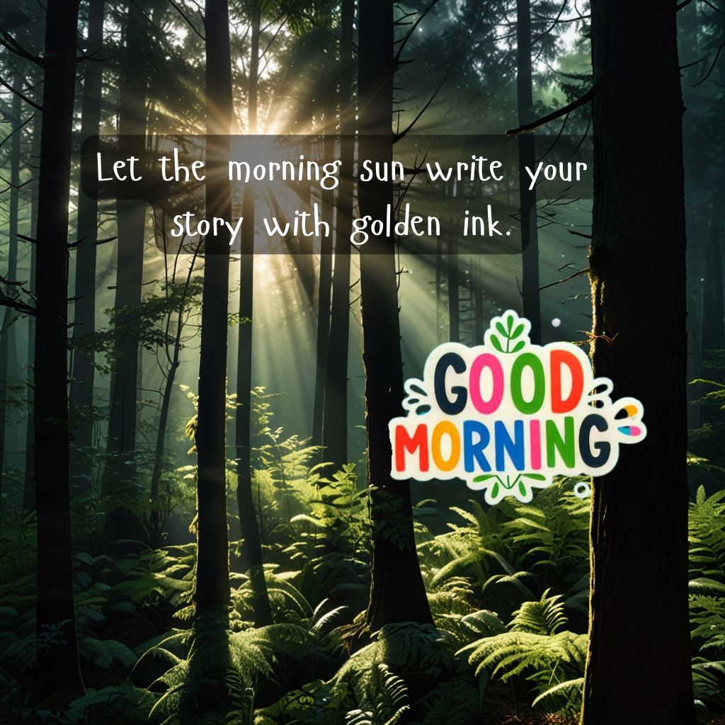 Nature Good Morning Quotes with Images to Boost Your Mood All Day 16 Sunlight breaking through dense forest trees.