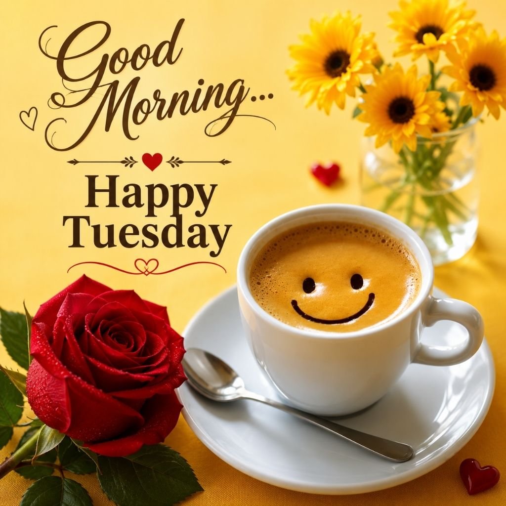 happy Tuesday coffee and sunflower greeting