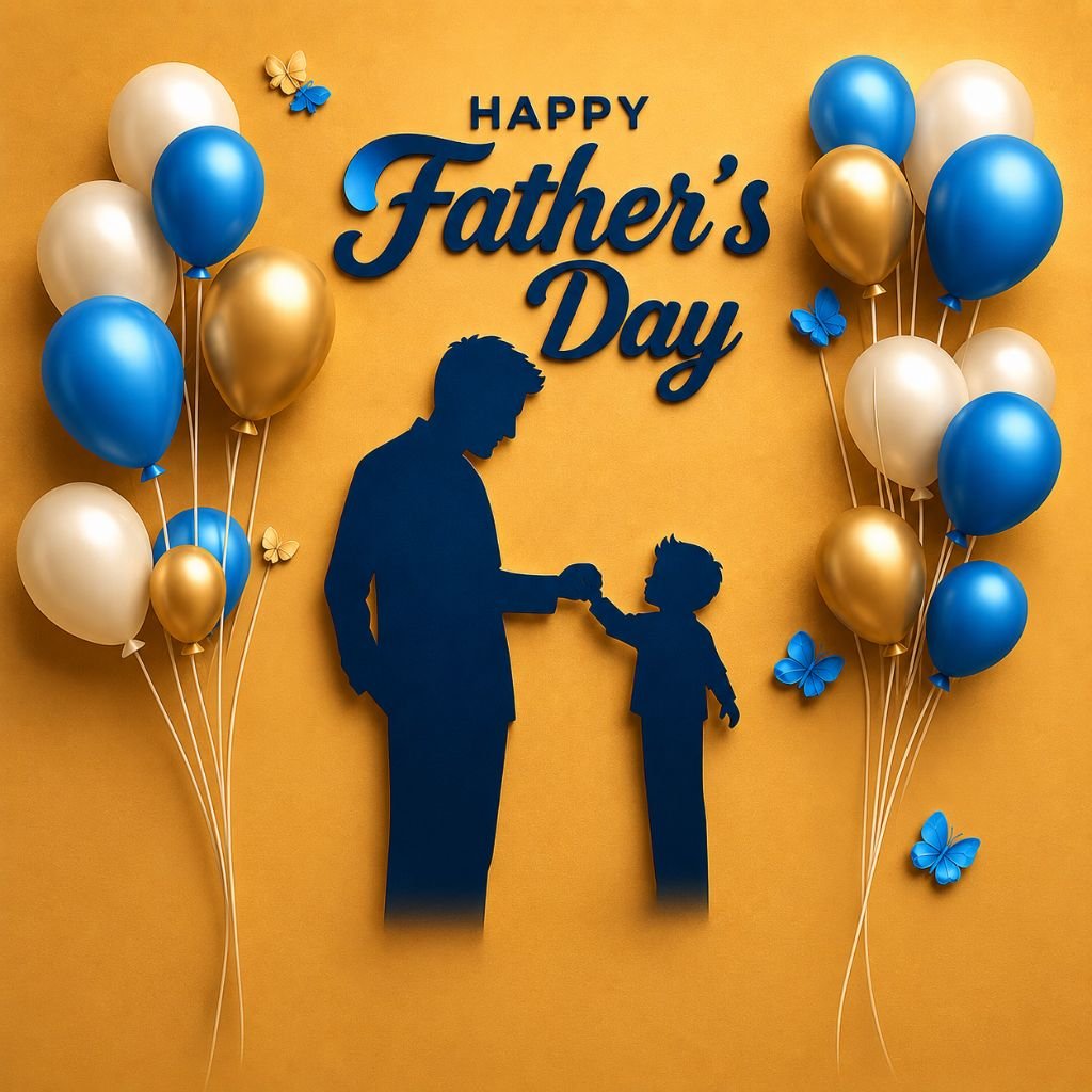happy father’s day celebration image with father and child silhouette