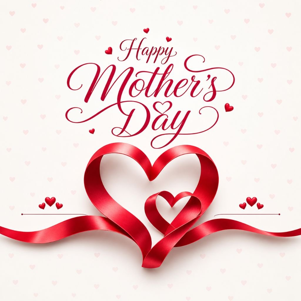 happy mother day card with red ribbon heart design