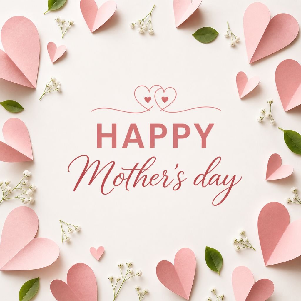 happy mothers day card with pink paper hearts