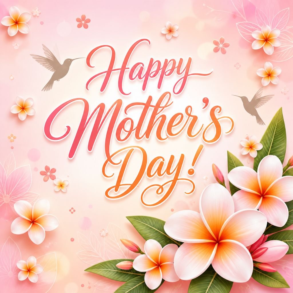 happy mothers day floral card with plumeria flowers