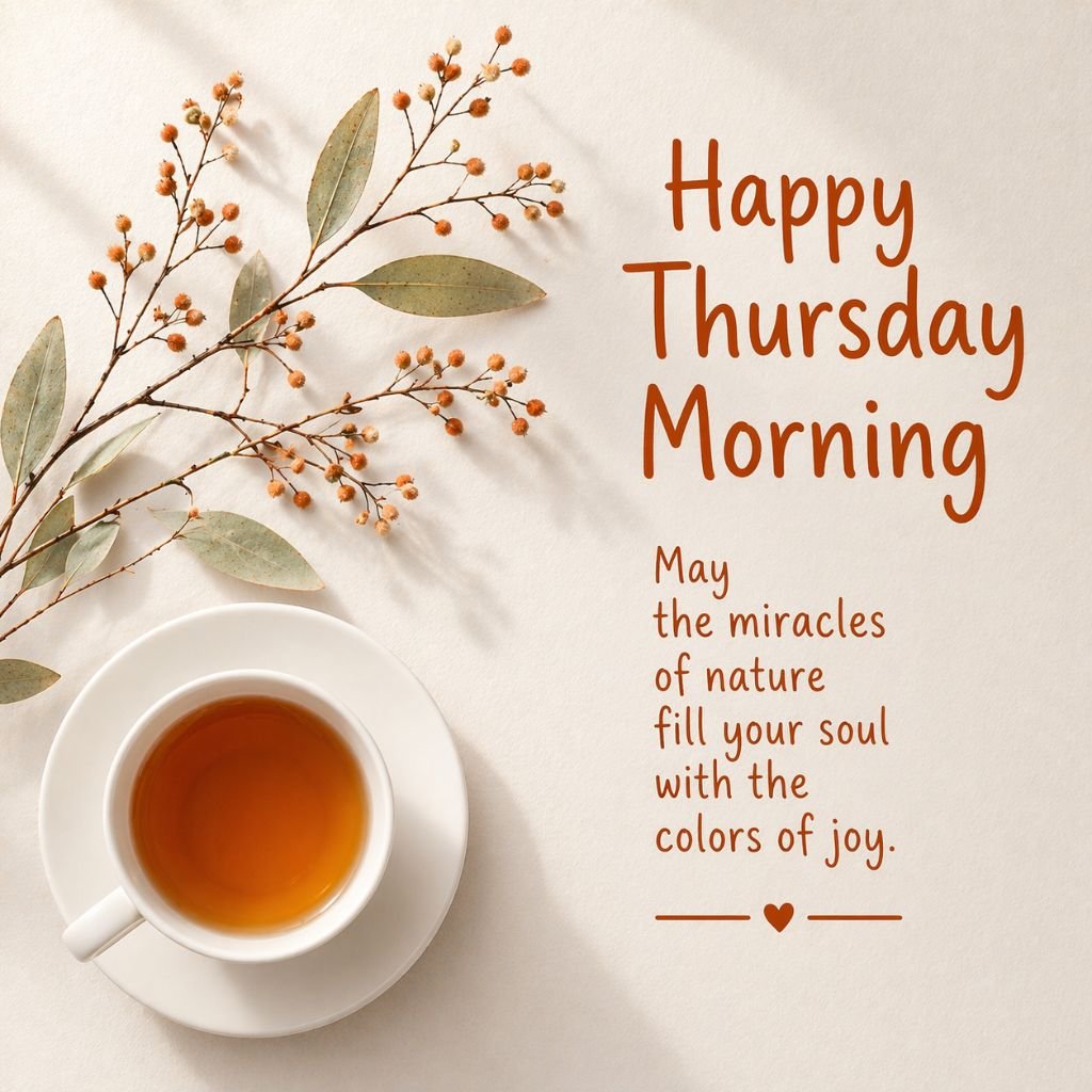 happy thursday good morning tea and nature quote image