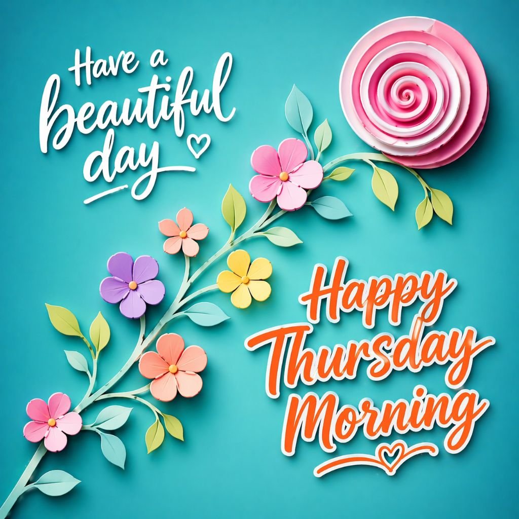happy thursday morning colorful paper flower design have a beautiful day