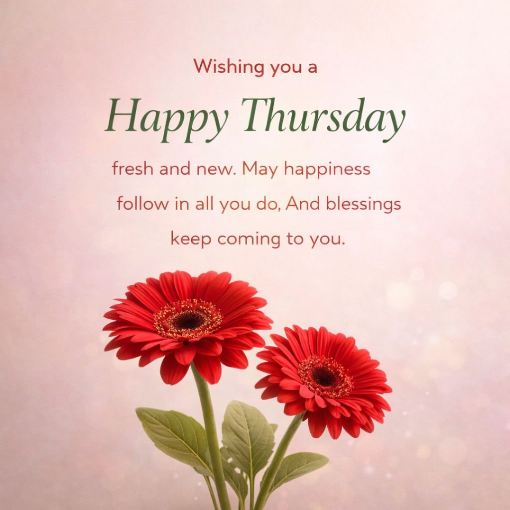 happy thursday wishes with red flowers