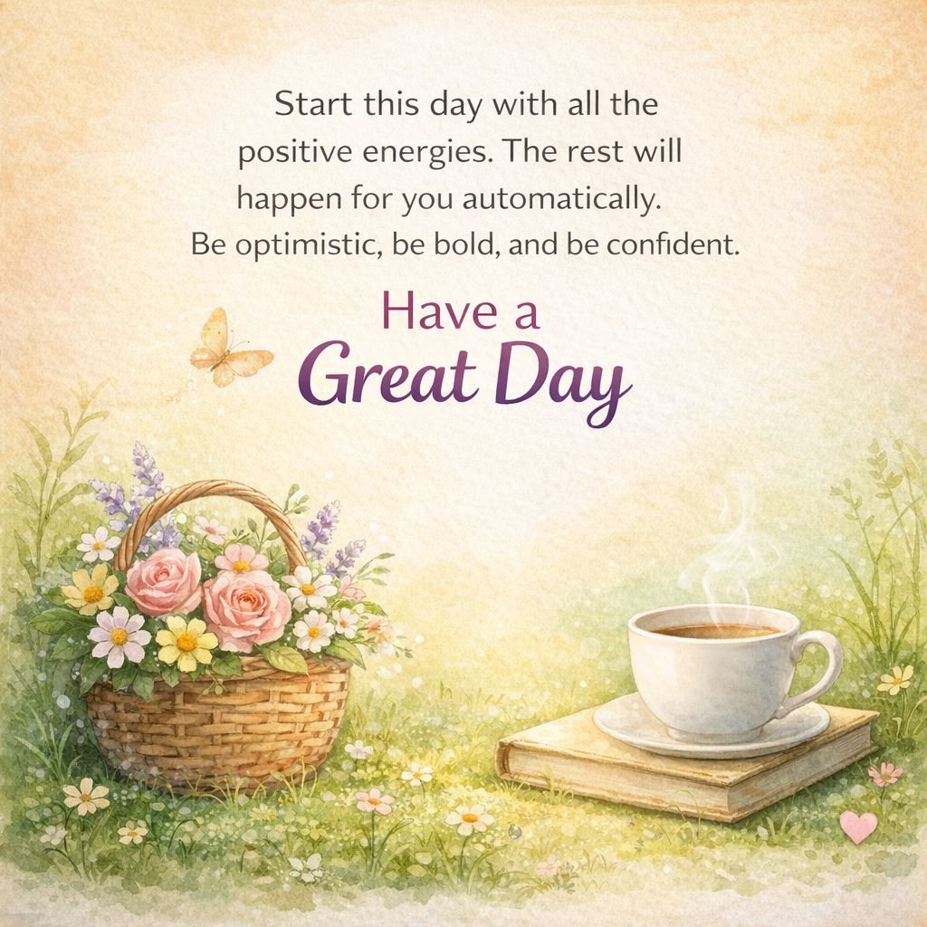 have a great day inspirational quote with coffee and floral basket