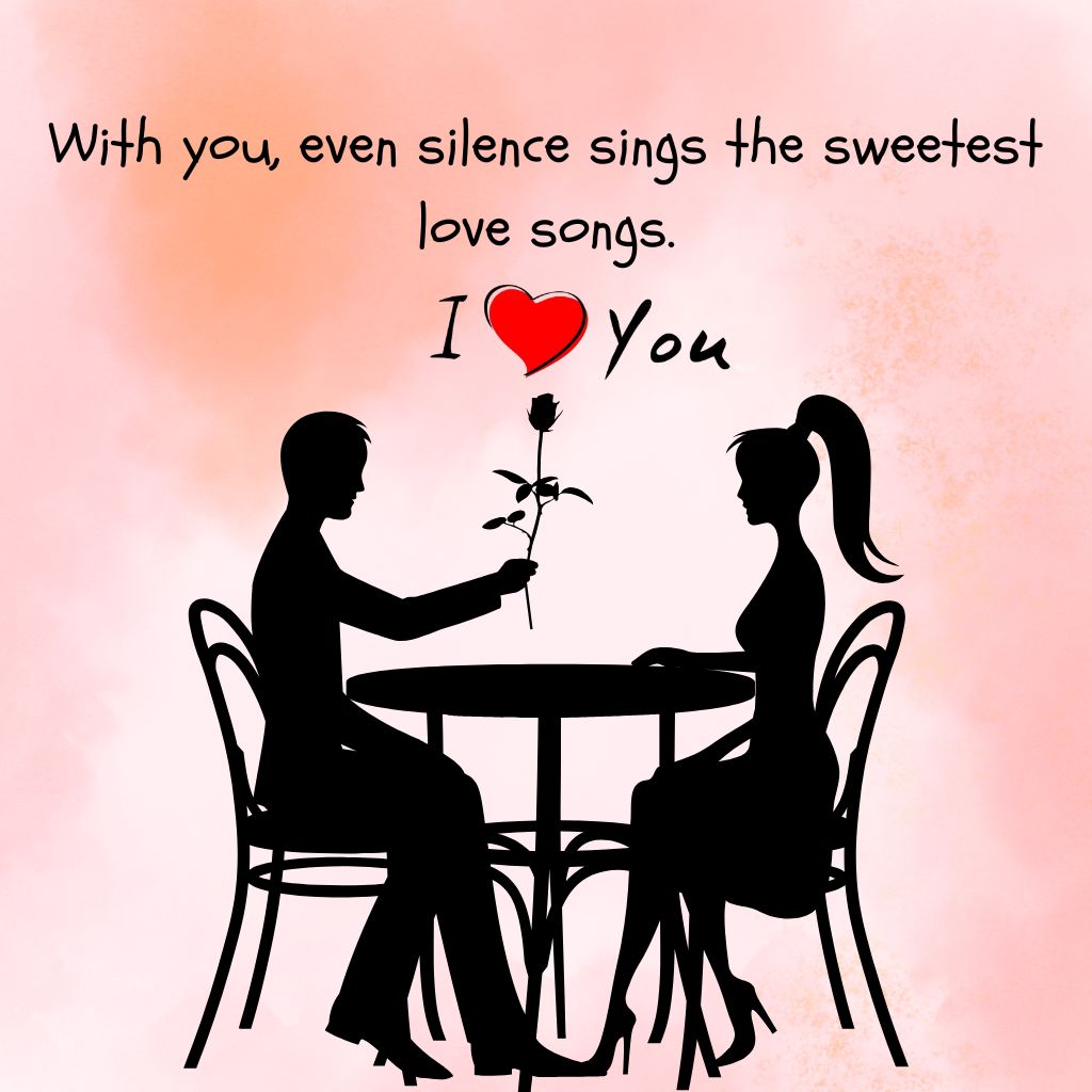 20+ I Love You Images with Quotes for Free Download 4 Silhouette of a couple at a table, with the man offering a rose and text expressing love above them.